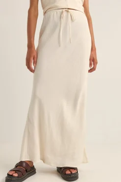 Bias Cut Maxi Skirt Cream