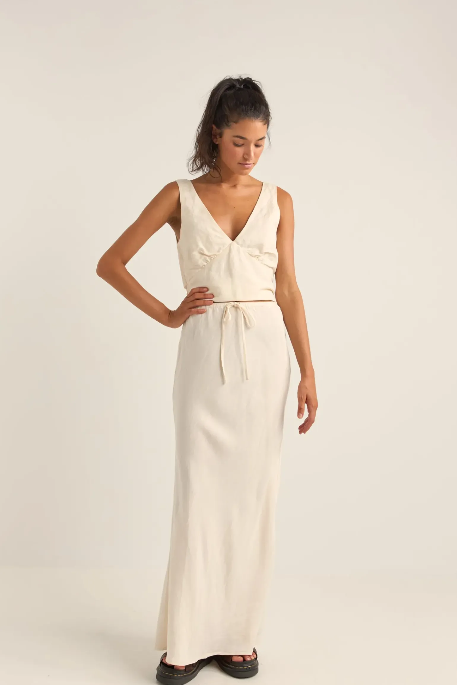 Bias Cut Maxi Skirt Cream