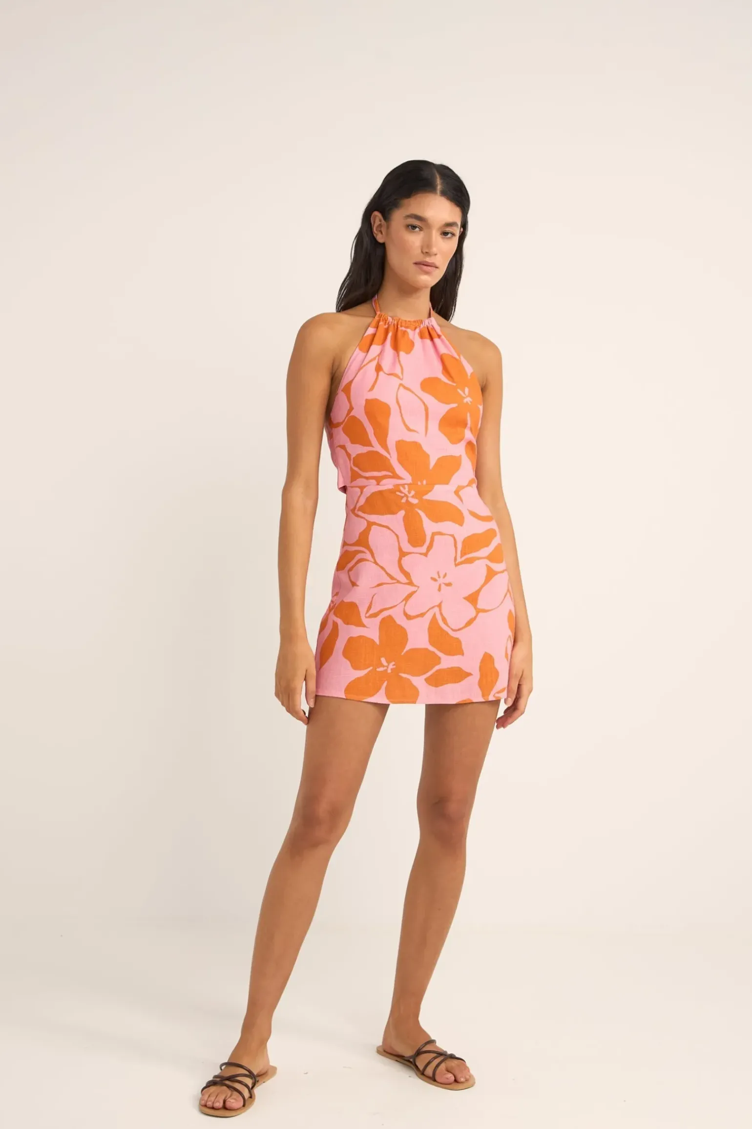 Bora Bora Floral Halter Mini Dress Pink