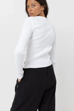 Classic Knit Long Sleeve Top White