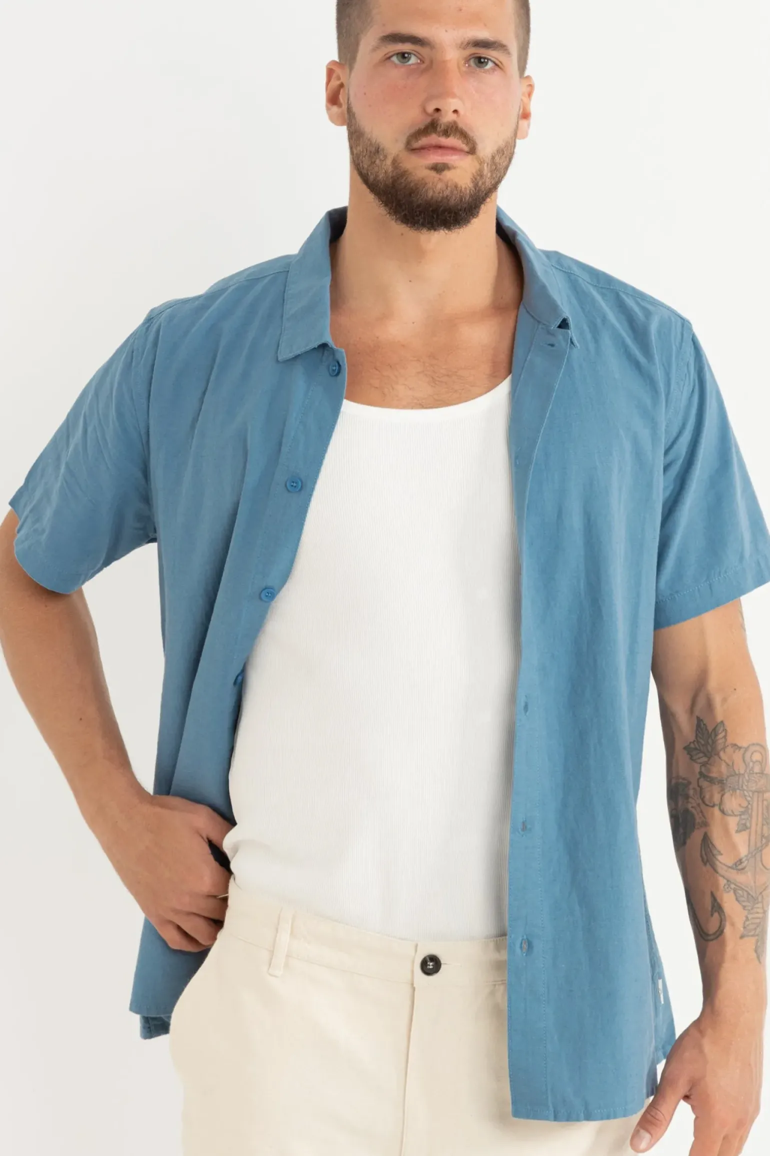 Classic Linen Ss Shirt Mineral Blue