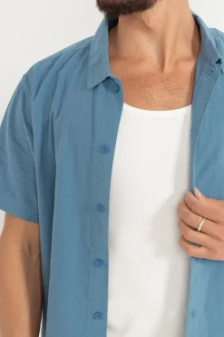 Classic Linen Ss Shirt Mineral Blue