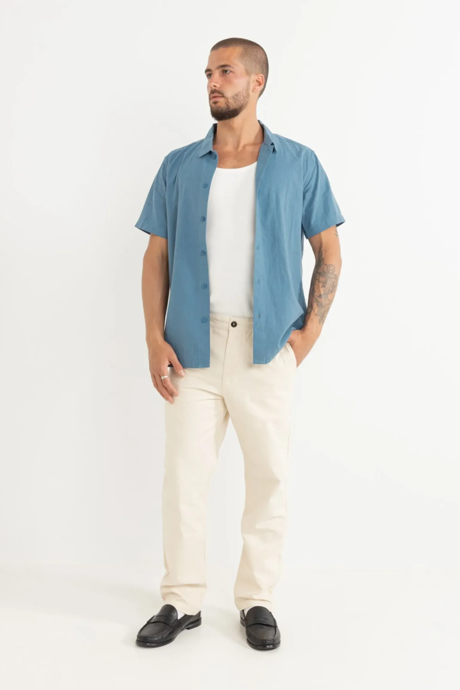 Classic Linen Ss Shirt Mineral Blue