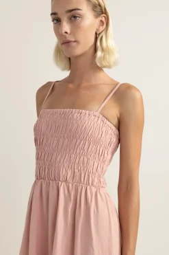 Classic Shirred Midi Dress Rose