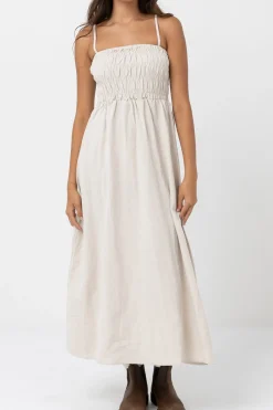 Classic Shirred Midi Dress Oat