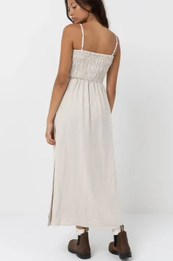 Classic Shirred Midi Dress Oat