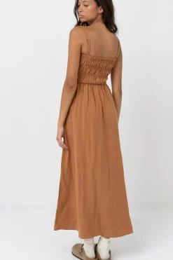 Classic Shirred Midi Dress Caramel