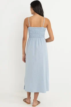 Classic Shirred Midi Dress Blue