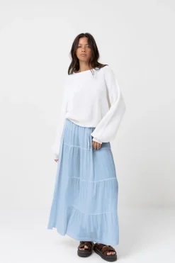 Classic Tiered Maxi Skirt Blue