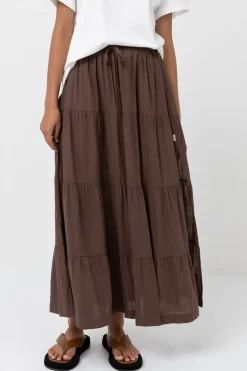 Classic Tiered Maxi Skirt Chocolate