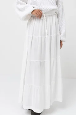 Classic Tiered Maxi Skirt White