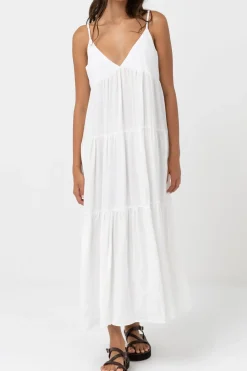 Classic Tiered Midi Dress White
