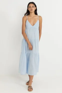 Classic Tiered Midi Dress Blue