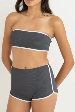 Essential Rib Contrast Bandeau Top Graphite