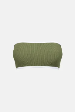 Essential Rib Contrast Bandeau Top Olive
