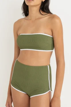 Essential Rib Contrast Bandeau Top Olive