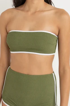 Essential Rib Contrast Bandeau Top Olive