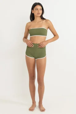 Essential Rib Contrast Bandeau Top Olive
