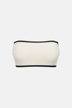 Essential Rib Contrast Bandeau Top Creme