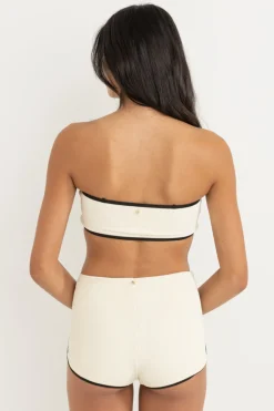 Essential Rib Contrast Bandeau Top Creme