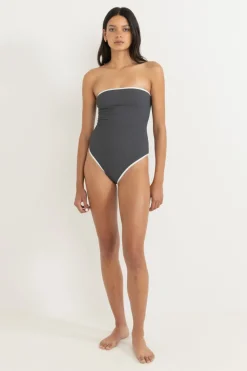 Essential Rib Contrast One Piece Graphite