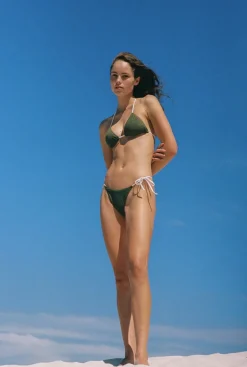 Essential Rib Contrast Slide Tri Top Olive