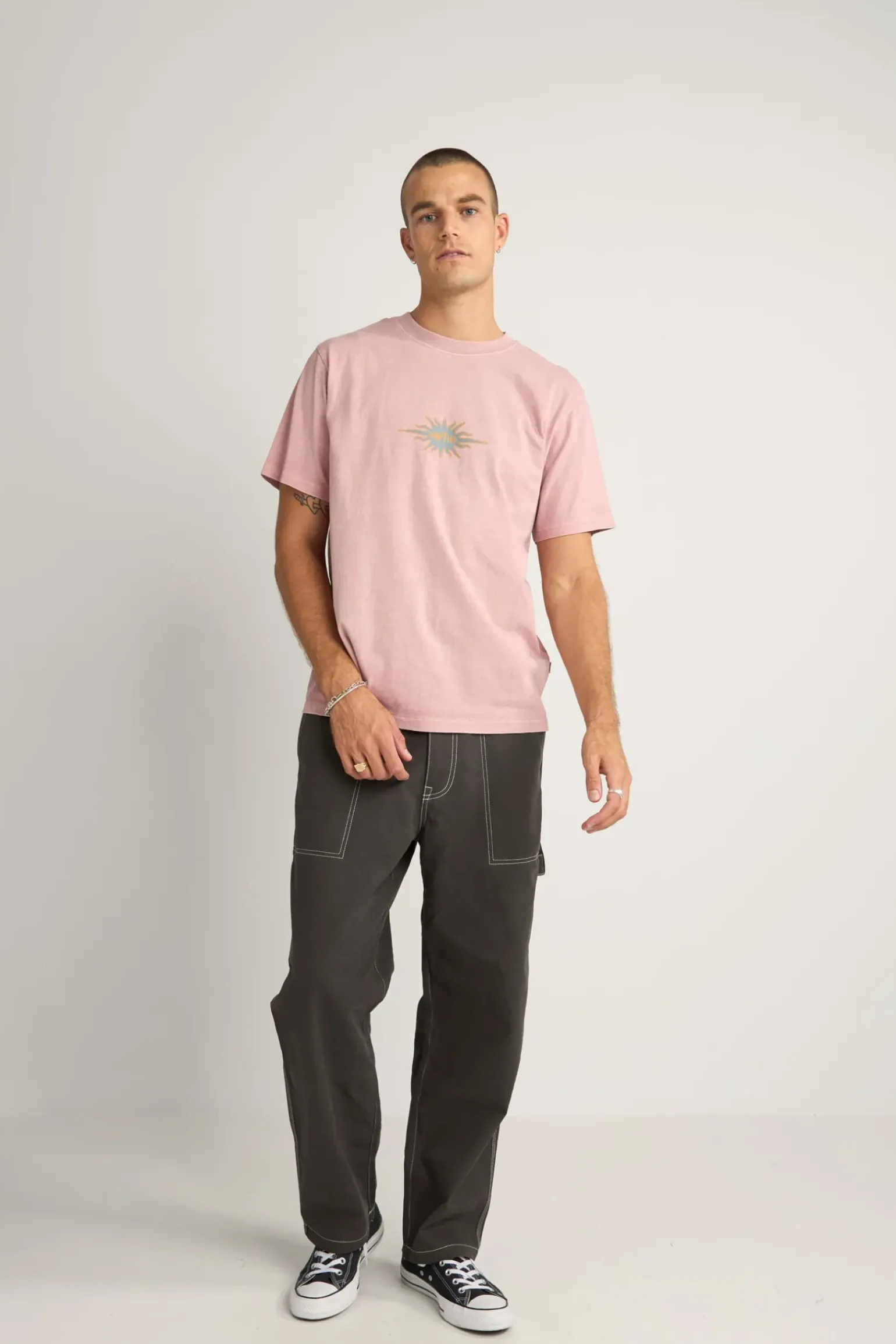 Flame Printed Vintage Ss T Shirt Mauve