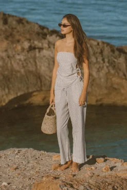 Frankie Elastic Pant Navy Stripe