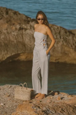 Frankie Elastic Pant Navy Stripe