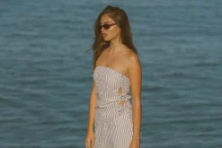 Frankie Strapless Top Navy Stripe