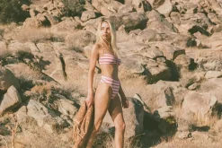 Ibiza Stripe Rib Bandeau Top Pink