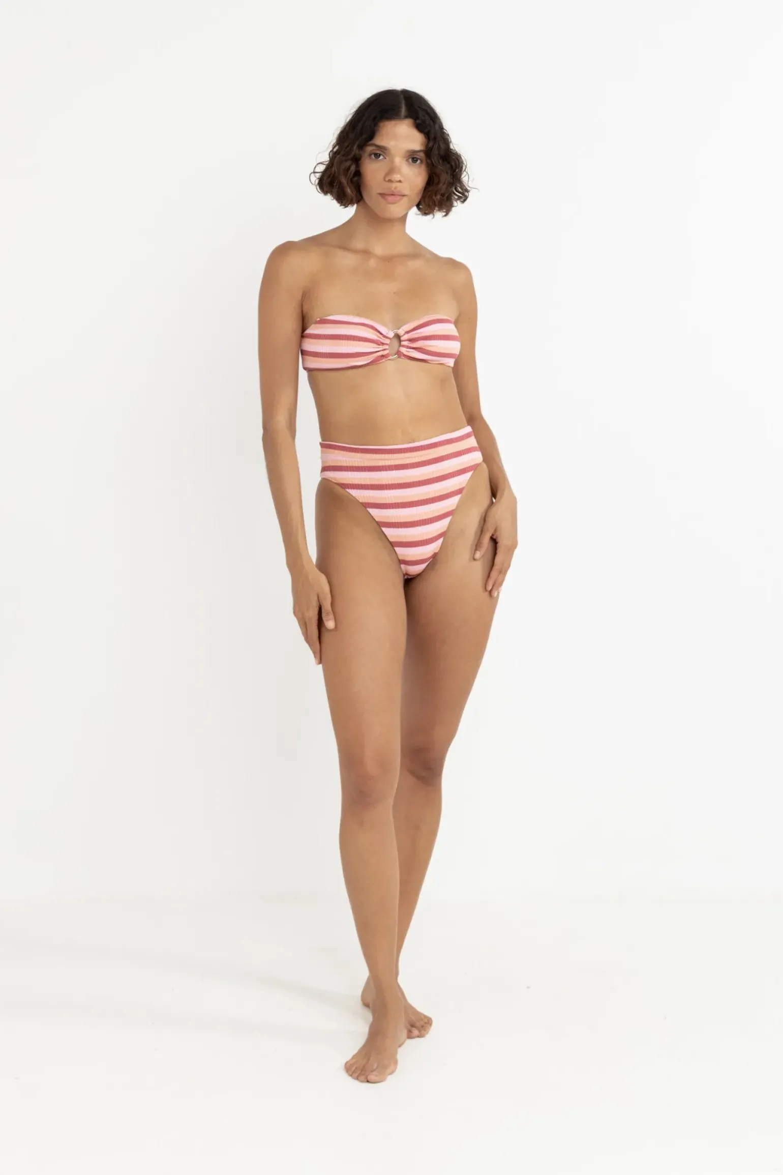 Ibiza Stripe Rib Bandeau Top Pink