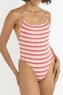 Ibiza Stripe Rib One Piece Pink