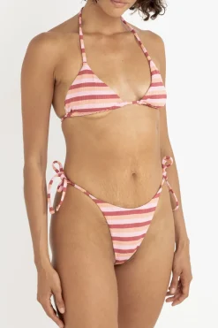 Ibiza Stripe Rib Slide Tri Top Pink