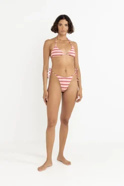 Ibiza Stripe Rib Slide Tri Top Pink