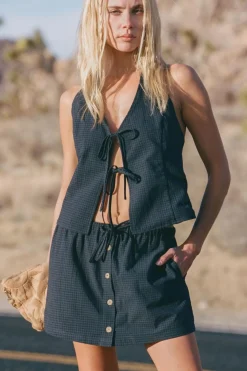 Louise Check Halter Top Navy