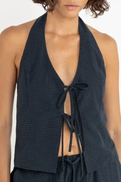Louise Check Halter Top Navy