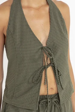 Louise Check Halter Top Olive