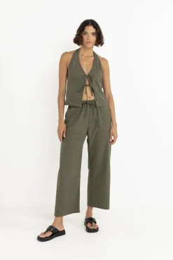 Louise Check Halter Top Olive