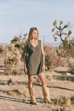 Louise Check Mini Dress Olive