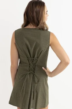 Louise Check Mini Dress Olive
