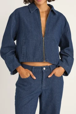 Pinstripe Cropped Jacket Indigo