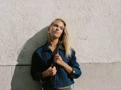 Pinstripe Cropped Jacket Indigo