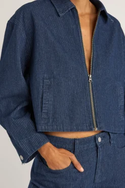Pinstripe Cropped Jacket Indigo