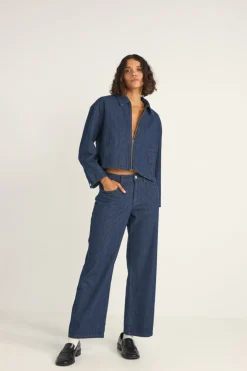 Pinstripe Cropped Jacket Indigo