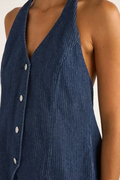 Pinstripe Halter Vest Denim