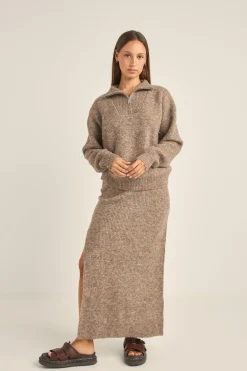 Quinn Knit Midi Skirt Oatmeal