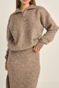 Quinn Zip Knit Oatmeal