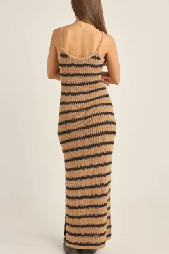Sol Stripe Knit Maxi Dress Black