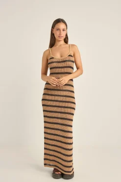 Sol Stripe Knit Maxi Dress Black